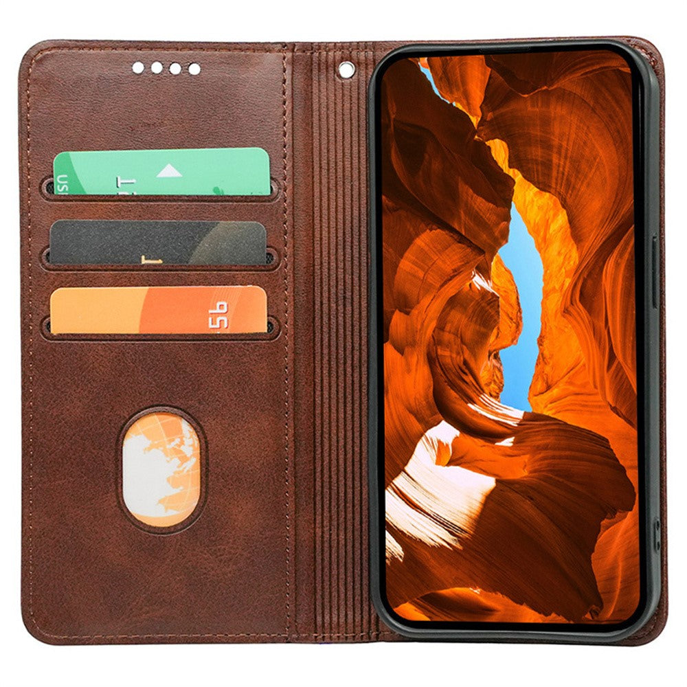 For iPhone 17 Pro Max Case Hidden Magnetic Closure Calf Texture Leather Phone Cover - Brown