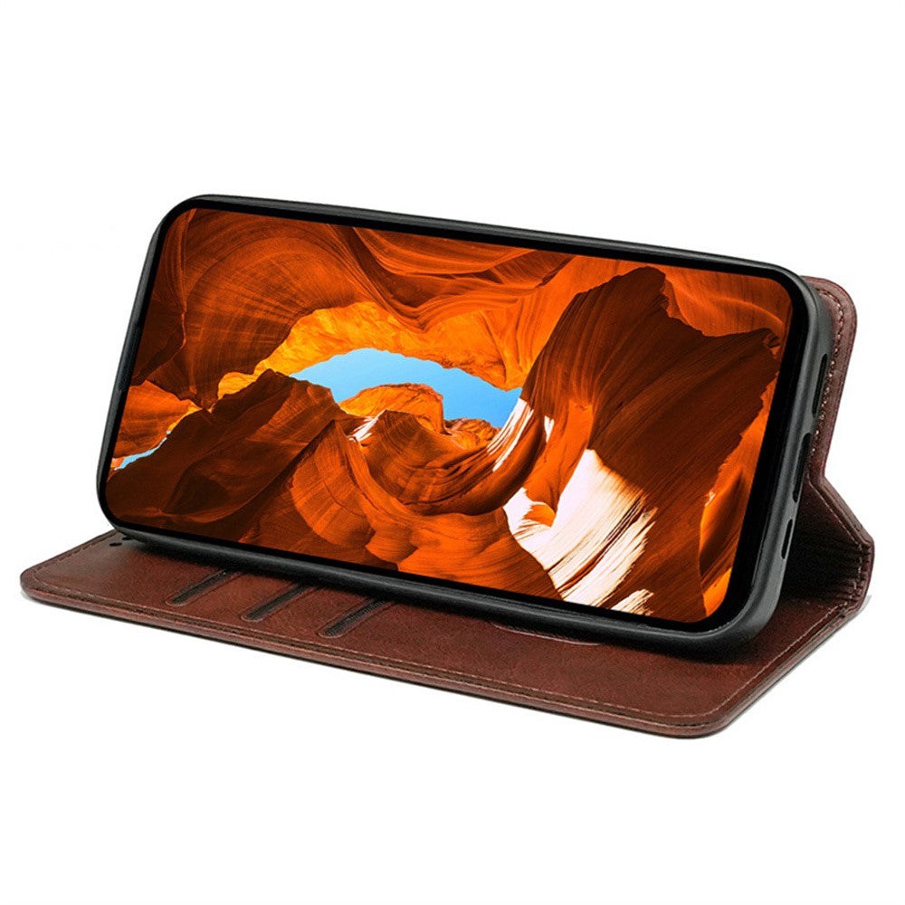 For iPhone 17 Pro Max Case Hidden Magnetic Closure Calf Texture Leather Phone Cover - Brown