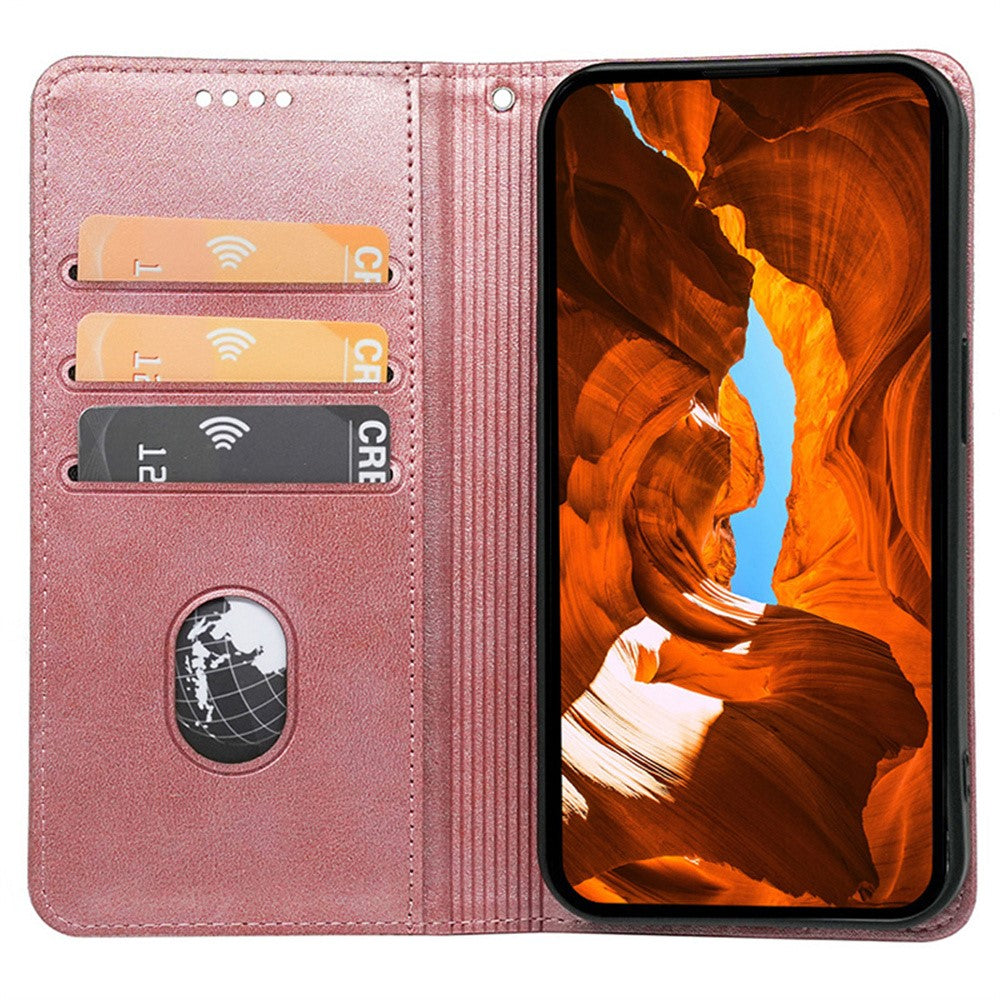 For iPhone 17 Pro Max Case Hidden Magnetic Closure Calf Texture Leather Phone Cover - Rose Gold