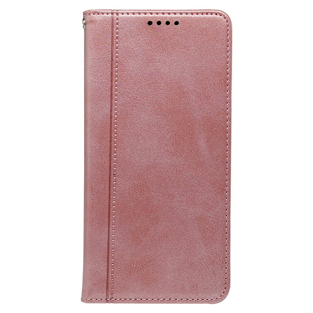 For iPhone 17 Pro Max Case Hidden Magnetic Closure Calf Texture Leather Phone Cover - Rose Gold
