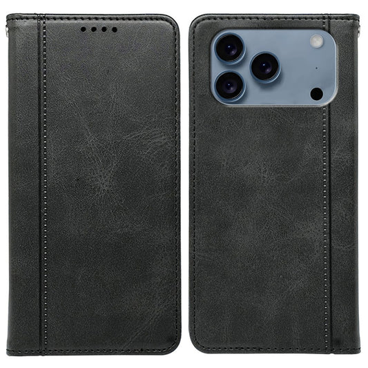 For iPhone 17 Pro Max Case Hidden Magnetic Closure Calf Texture Leather Phone Cover - Black