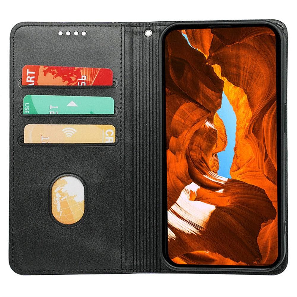 For iPhone 17 Pro Max Case Hidden Magnetic Closure Calf Texture Leather Phone Cover - Black