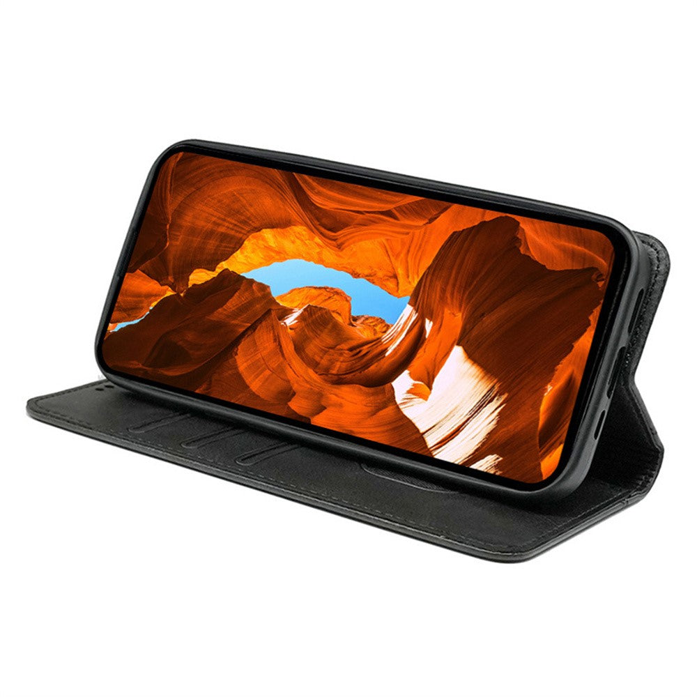 For iPhone 17 Pro Max Case Hidden Magnetic Closure Calf Texture Leather Phone Cover - Black