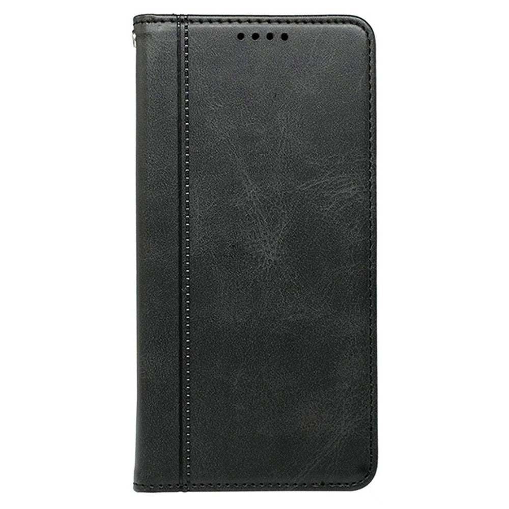 For iPhone 17 Pro Max Case Hidden Magnetic Closure Calf Texture Leather Phone Cover - Black