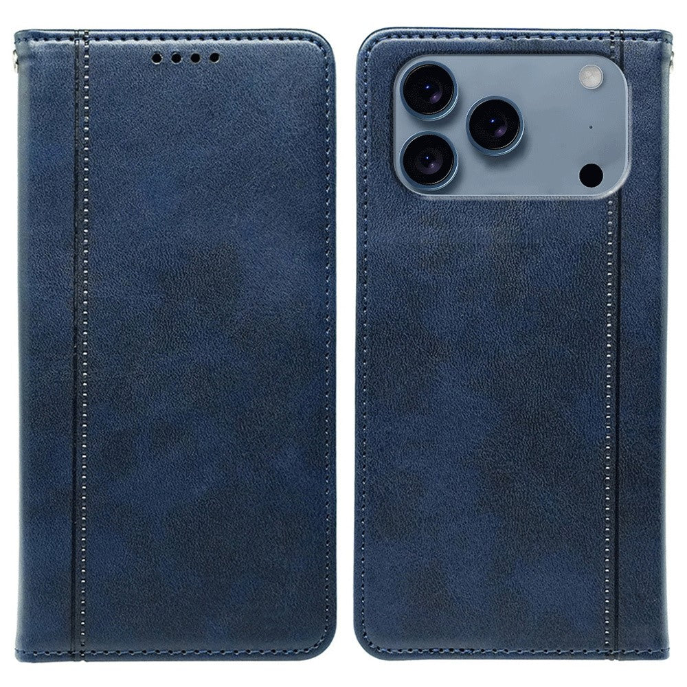 For iPhone 17 Pro Max Case Hidden Magnetic Closure Calf Texture Leather Phone Cover - Blue