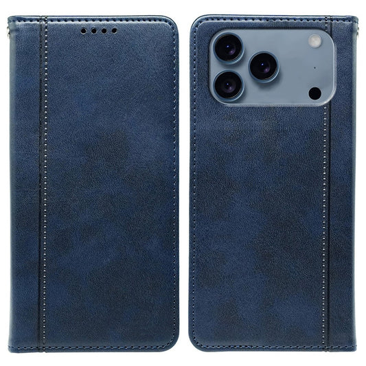 For iPhone 17 Pro Max Case Hidden Magnetic Closure Calf Texture Leather Phone Cover - Blue