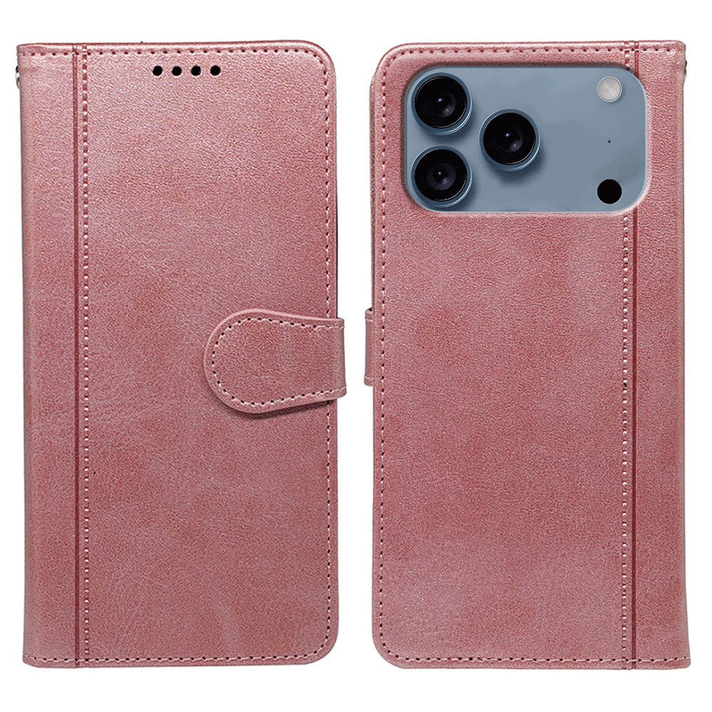 For iPhone 17 Pro Max Case Calf Texture Leather Stand Book Style Phone Cover - Rose Gold