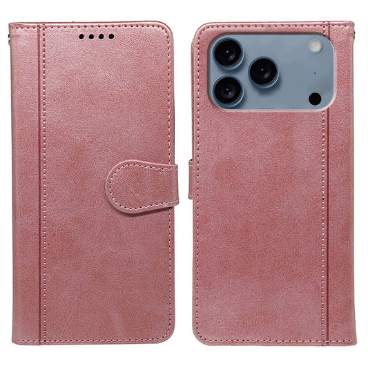 For iPhone 17 Pro Max Case Calf Texture Leather Stand Book Style Phone Cover - Rose Gold