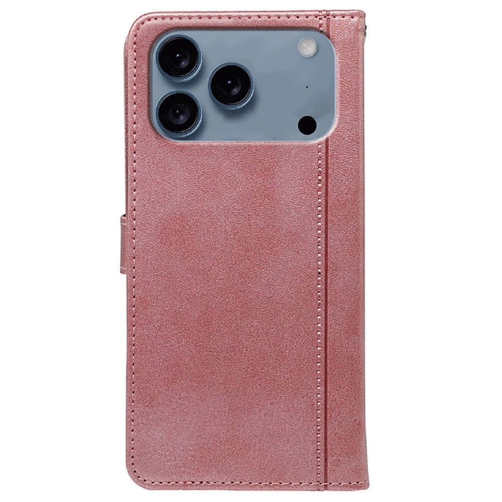For iPhone 17 Pro Max Case Calf Texture Leather Stand Book Style Phone Cover - Rose Gold