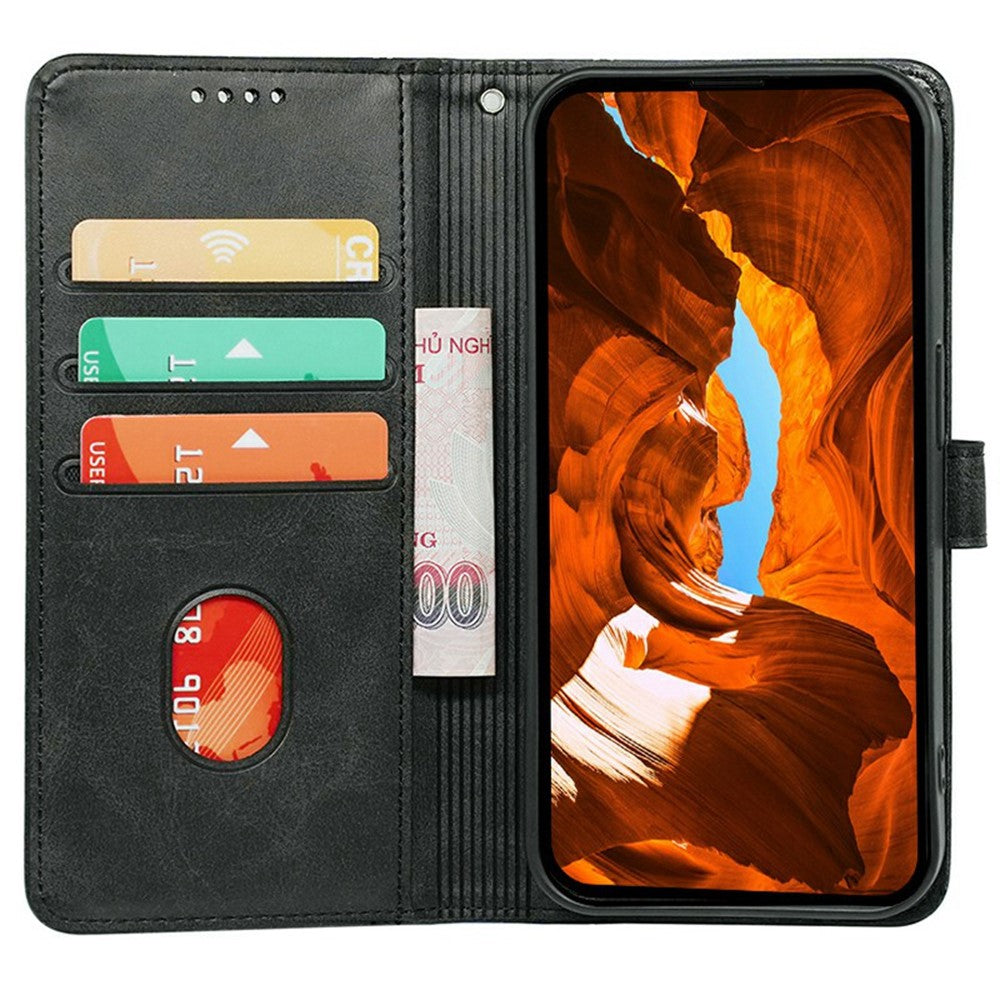 For iPhone 17 Pro Max Case Calf Texture Leather Stand Book Style Phone Cover - Black