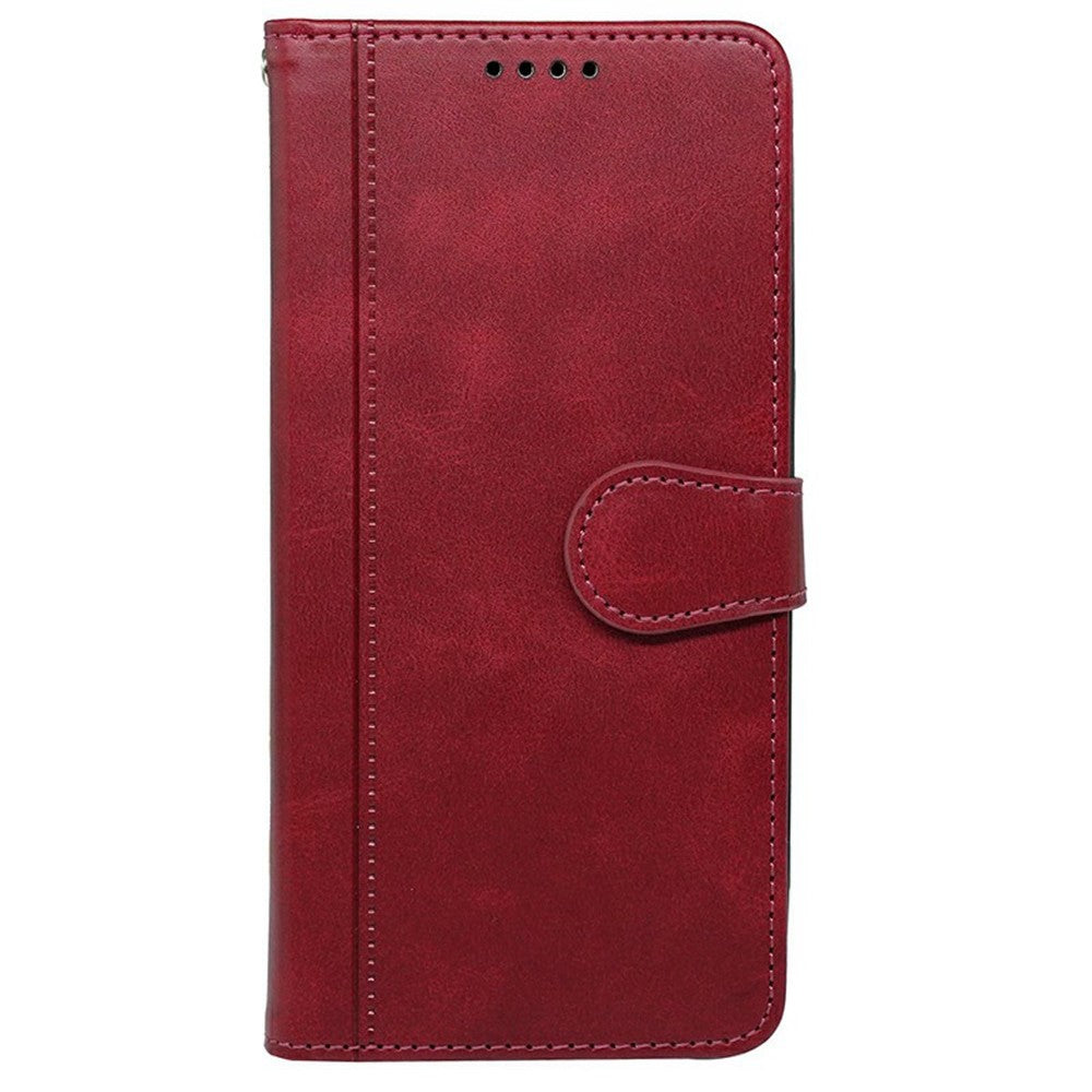 For iPhone 17 Pro Max Case Calf Texture Leather Stand Book Style Phone Cover - Red