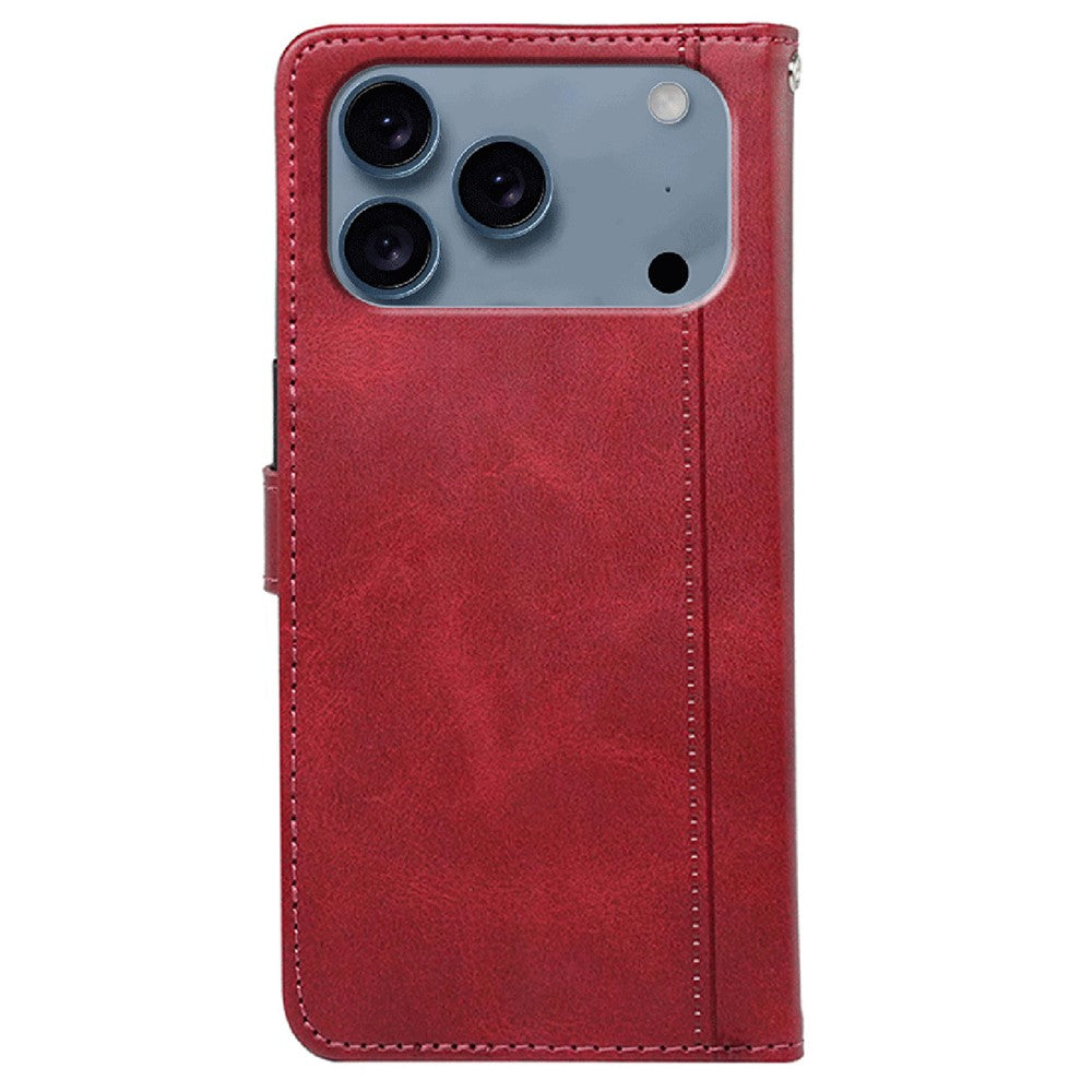 For iPhone 17 Pro Max Case Calf Texture Leather Stand Book Style Phone Cover - Red
