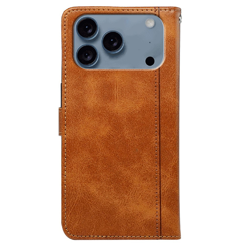 For iPhone 17 Pro Max Case Calf Texture Leather Stand Book Style Phone Cover - Yellow