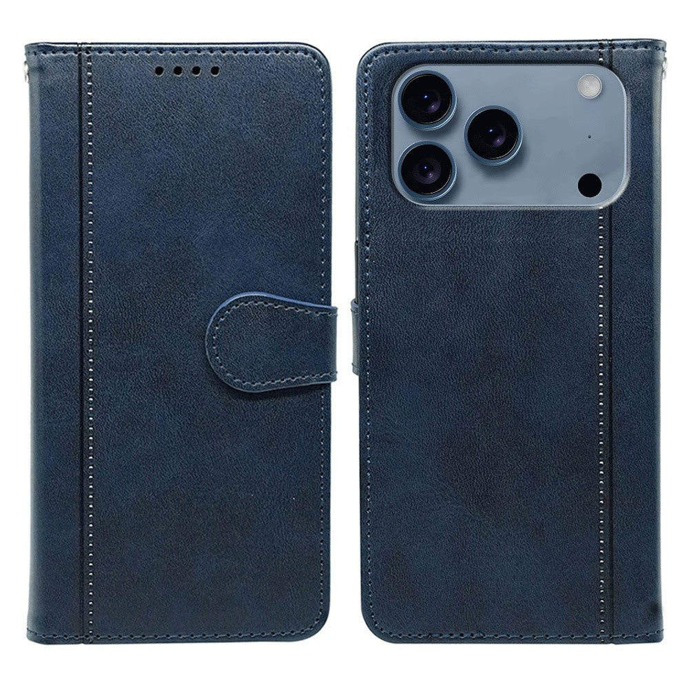 For iPhone 17 Pro Max Case Calf Texture Leather Stand Book Style Phone Cover - Blue