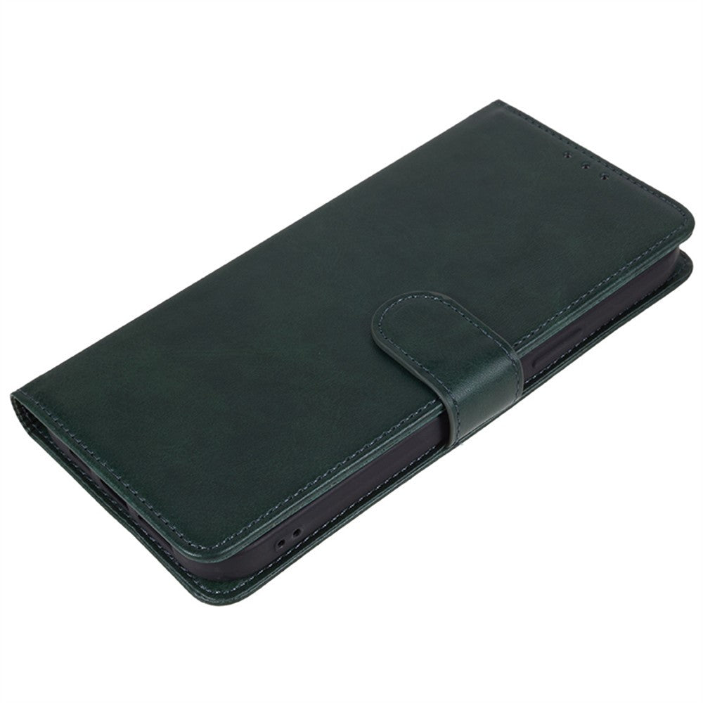 For iPhone 17 Pro Max Case Calf Texture PU Leather Wallet Phone Cover with Wrist Strap - Midnight Green