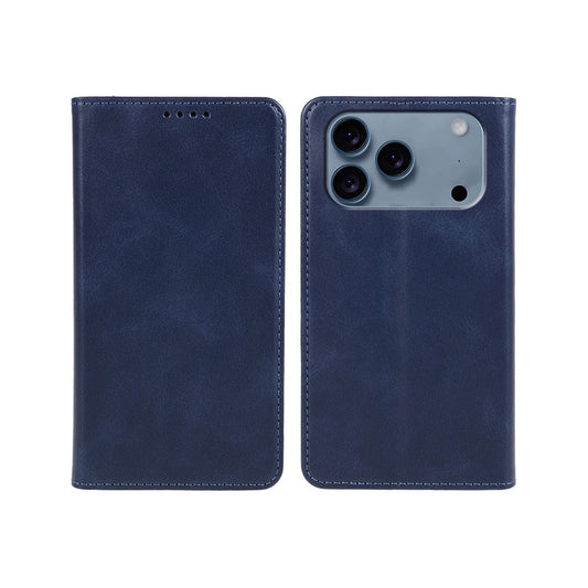 For iPhone 17 Pro Max Case Strong Magnetic PU Leather Phone Cover Calf Texture - Blue