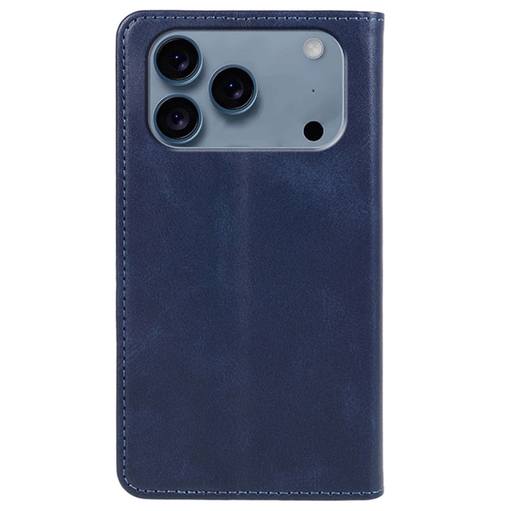 For iPhone 17 Pro Max Case Strong Magnetic PU Leather Phone Cover Calf Texture - Blue