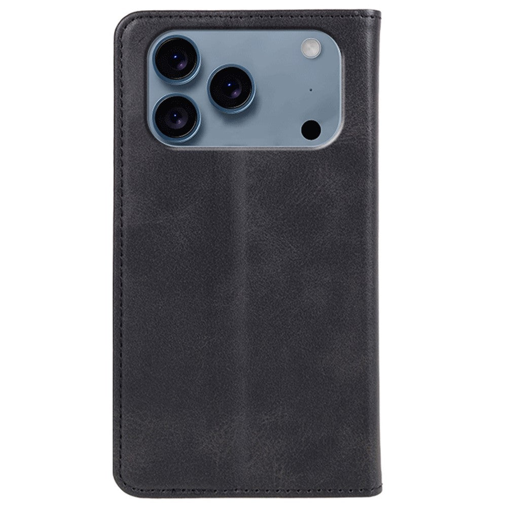 For iPhone 17 Pro Max Case Strong Magnetic PU Leather Phone Cover Calf Texture - Black