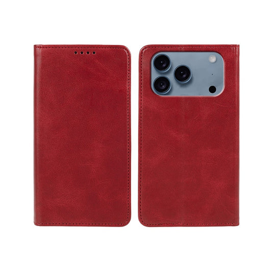 For iPhone 17 Pro Max Case Strong Magnetic PU Leather Phone Cover Calf Texture - Red