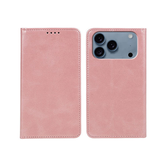 For iPhone 17 Pro Max Case Strong Magnetic PU Leather Phone Cover Calf Texture - Rose Gold