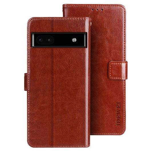 IDEWEI Crazy Horse Texture Shockproof Case for Google Pixel 6a, PU Leather Foldable Stand Wallet Folio Flip Phone Cover - Brown