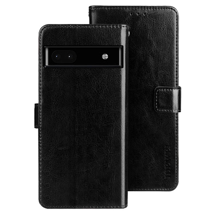 IDEWEI Crazy Horse Texture Shockproof Case for Google Pixel 6a, PU Leather Foldable Stand Wallet Folio Flip Phone Cover - Black