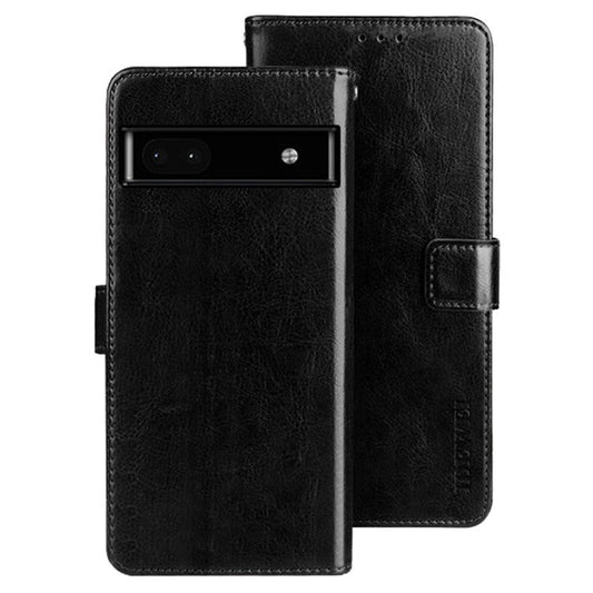 IDEWEI Crazy Horse Texture Shockproof Case for Google Pixel 6a, PU Leather Foldable Stand Wallet Folio Flip Phone Cover - Black