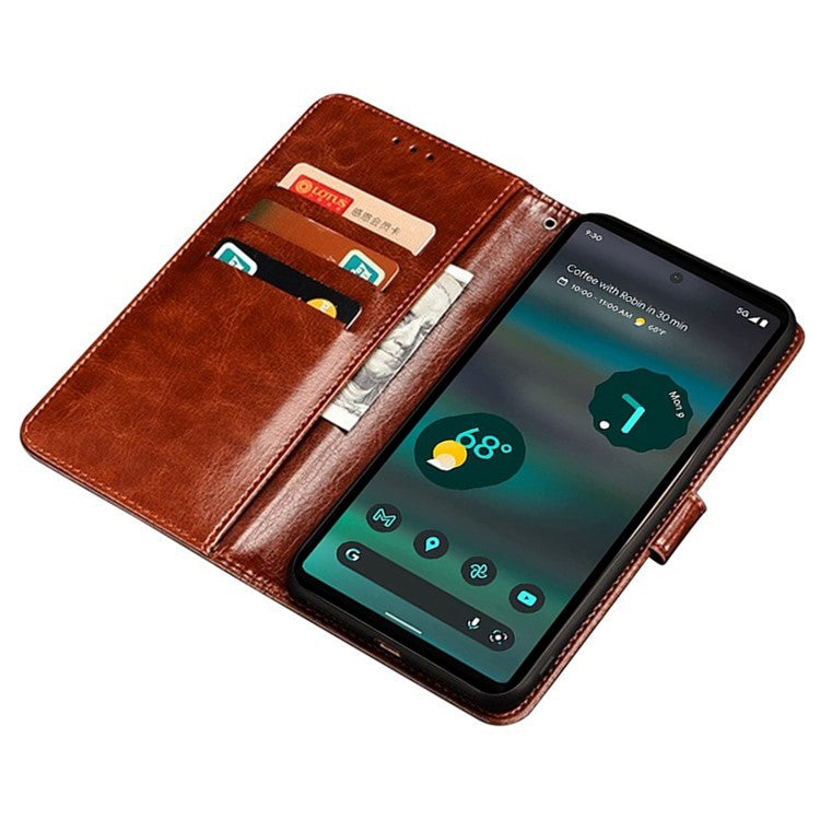 IDEWEI Crazy Horse Texture Shockproof Case for Google Pixel 6a, PU Leather Foldable Stand Wallet Folio Flip Phone Cover - Black