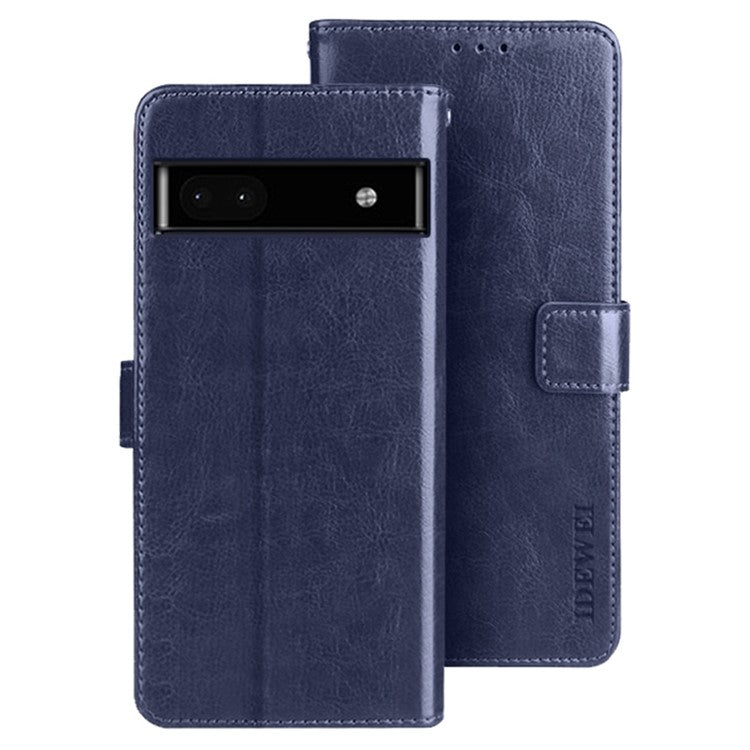 IDEWEI Crazy Horse Texture Shockproof Case for Google Pixel 6a, PU Leather Foldable Stand Wallet Folio Flip Phone Cover - Dark Blue