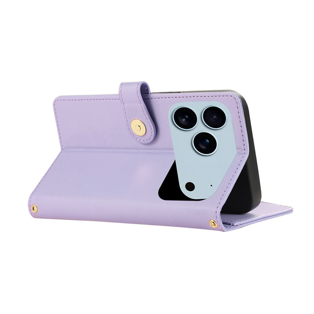 For iPhone 17 Pro Max Case Multi Card Slots Zipper Rhombus Leather Phone Cover with Wrist Strap - Purple