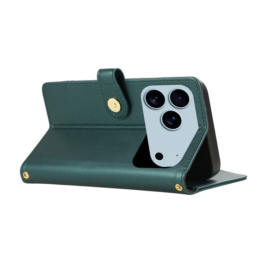 For iPhone 17 Pro Max Case Multi Card Slots Zipper Rhombus Leather Phone Cover with Wrist Strap - Green