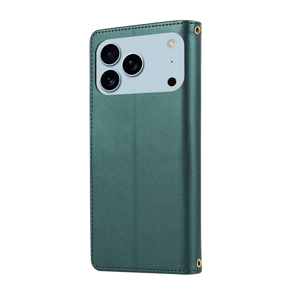 For iPhone 17 Pro Max Case Multi Card Slots Zipper Rhombus Leather Phone Cover with Wrist Strap - Green