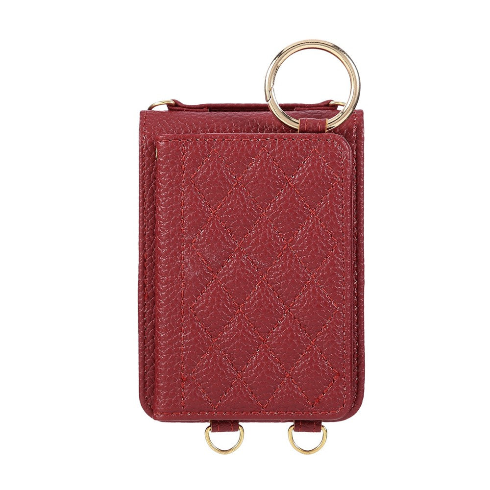 For Samsung Galaxy Z Flip7 FE 5G / Z Flip6 5G Case Kickstand Rhombus Leather + TPU Phone Cover with Shoulder Strap - Red