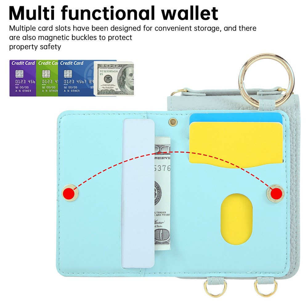 For Samsung Galaxy Z Flip7 5G Case Kickstand Rhombus Leather + TPU Phone Cover with Shoulder Strap - Blue