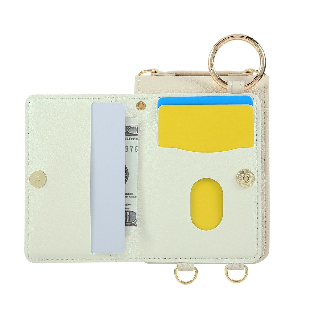 For Samsung Galaxy Z Flip7 5G Case Kickstand Rhombus Leather + TPU Phone Cover with Shoulder Strap - Beige