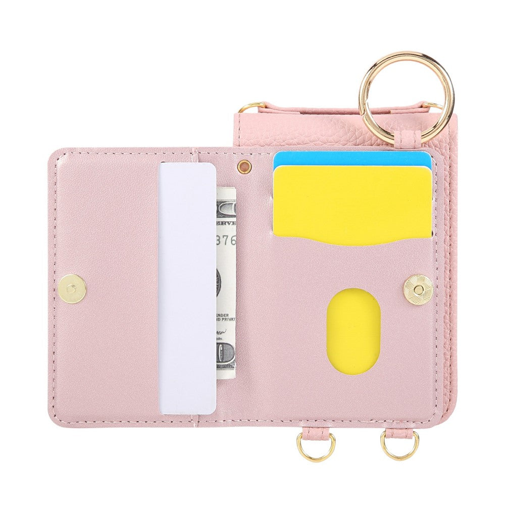 For Samsung Galaxy Z Flip7 5G Case Kickstand Rhombus Leather + TPU Phone Cover with Shoulder Strap - Pink