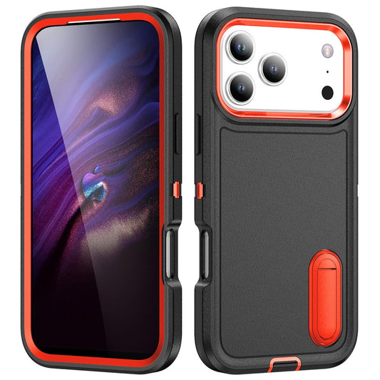 For iPhone 17 Pro Max Case Case Kickstand Phone Cover PC + Silicone + EVA 3-in-1 Design - Black + Orange