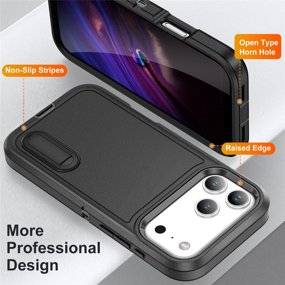 For iPhone 17 Pro Max Case Case Kickstand Phone Cover PC + Silicone + EVA 3-in-1 Design - Black + Black