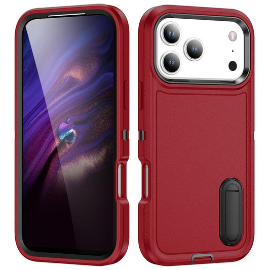 For iPhone 17 Pro Max Case Case Kickstand Phone Cover PC + Silicone + EVA 3-in-1 Design - Red + Black