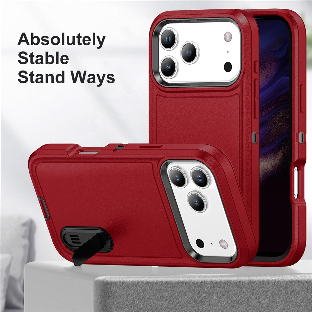 For iPhone 17 Pro Max Case Case Kickstand Phone Cover PC + Silicone + EVA 3-in-1 Design - Red + Black