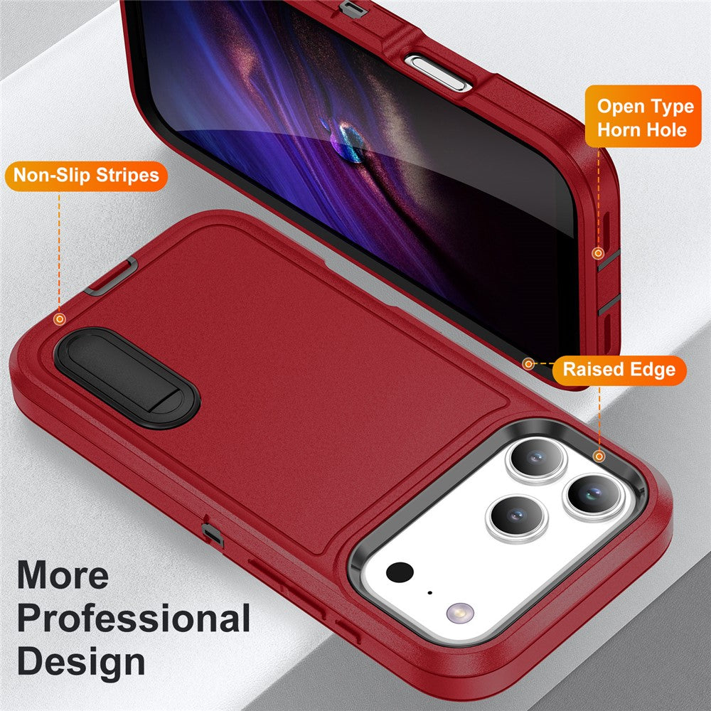 For iPhone 17 Pro Max Case Case Kickstand Phone Cover PC + Silicone + EVA 3-in-1 Design - Red + Black