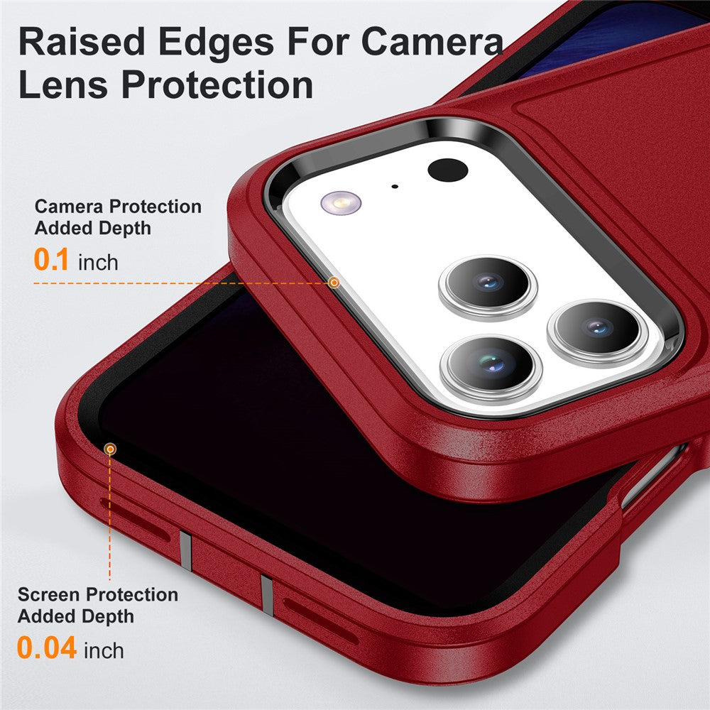 For iPhone 17 Pro Max Case Case Kickstand Phone Cover PC + Silicone + EVA 3-in-1 Design - Red + Black