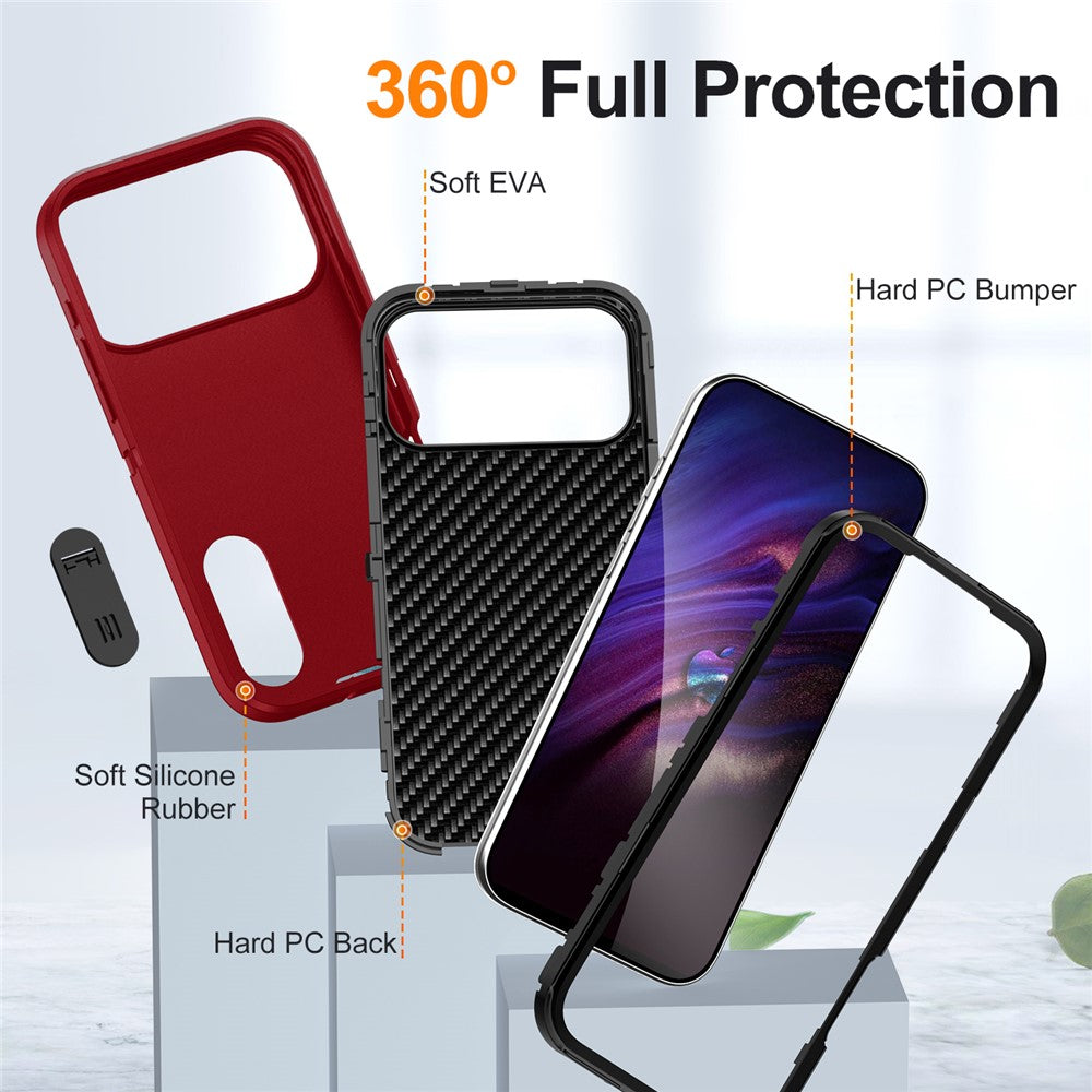For iPhone 17 Pro Max Case Case Kickstand Phone Cover PC + Silicone + EVA 3-in-1 Design - Red + Black