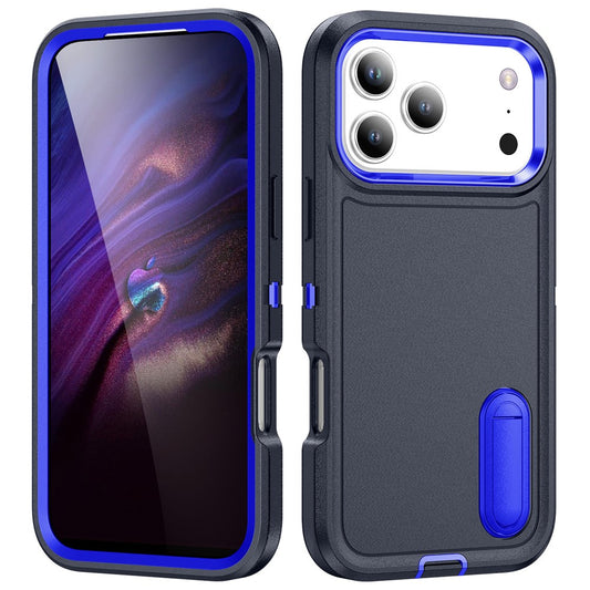 For iPhone 17 Pro Max Case Case Kickstand Phone Cover PC + Silicone + EVA 3-in-1 Design - Dark Blue + Sapphire
