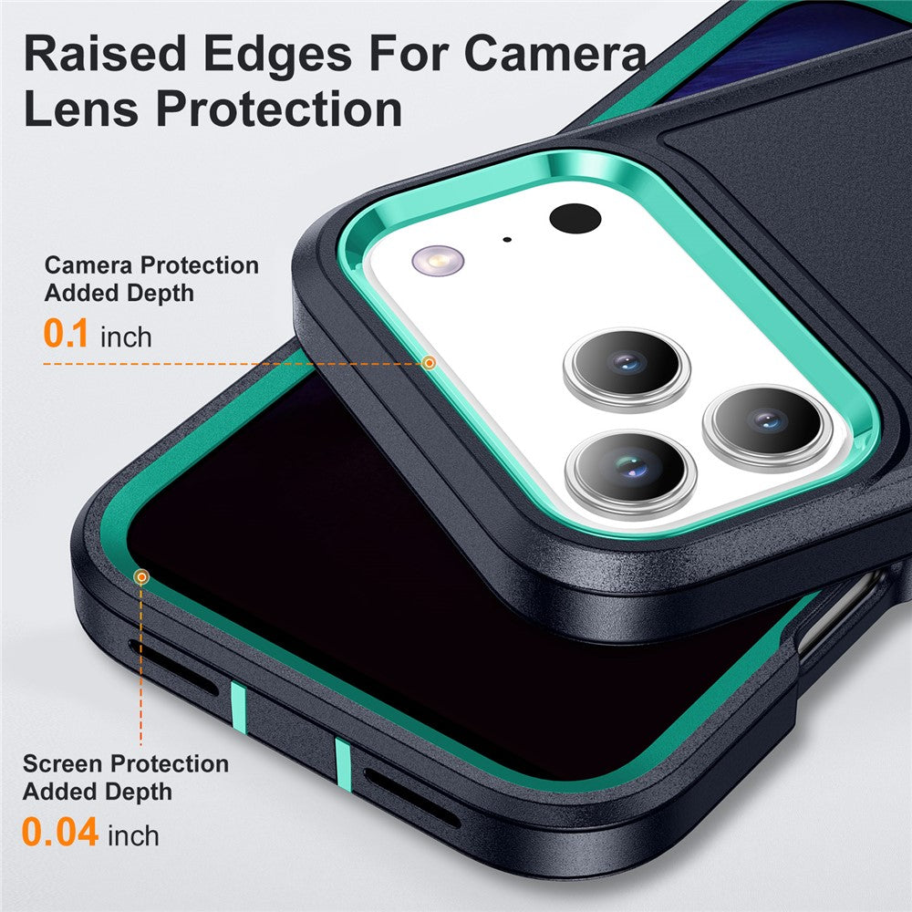For iPhone 17 Pro Max Case Case Kickstand Phone Cover PC + Silicone + EVA 3-in-1 Design - Dark Blue + Light Cyan