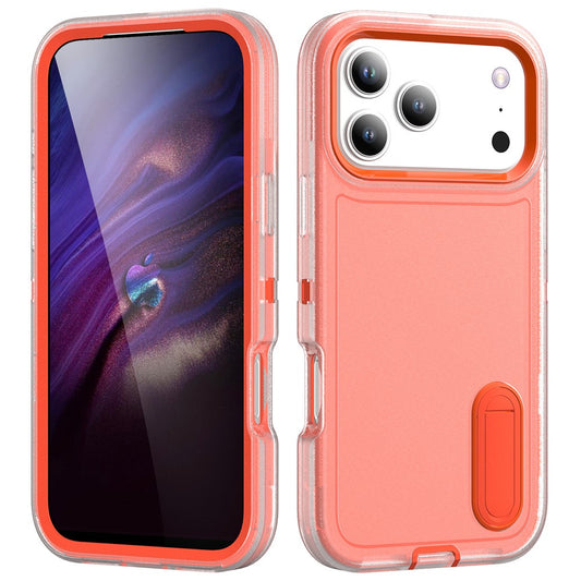 For iPhone 17 Pro Max Case Case Kickstand Phone Cover PC + Silicone + EVA 3-in-1 Design - Transparent + Orange