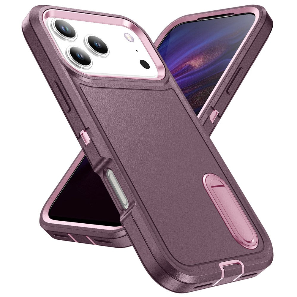 For iPhone 17 Pro Max Case Case Kickstand Phone Cover PC + Silicone + EVA 3-in-1 Design - Purple + Pink