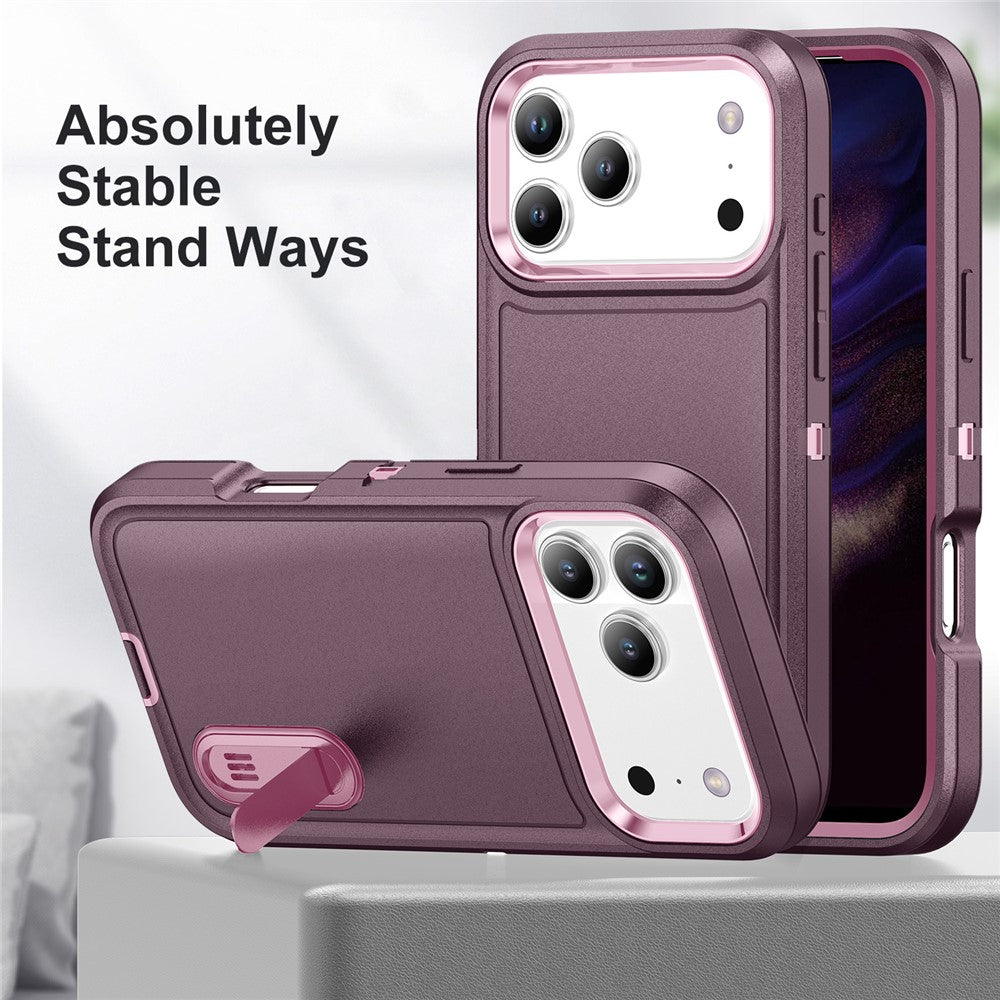 For iPhone 17 Pro Max Case Case Kickstand Phone Cover PC + Silicone + EVA 3-in-1 Design - Purple + Pink