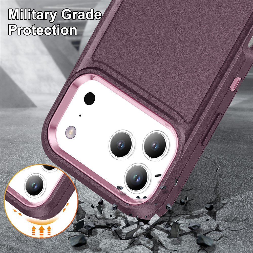 For iPhone 17 Pro Max Case Case Kickstand Phone Cover PC + Silicone + EVA 3-in-1 Design - Purple + Pink