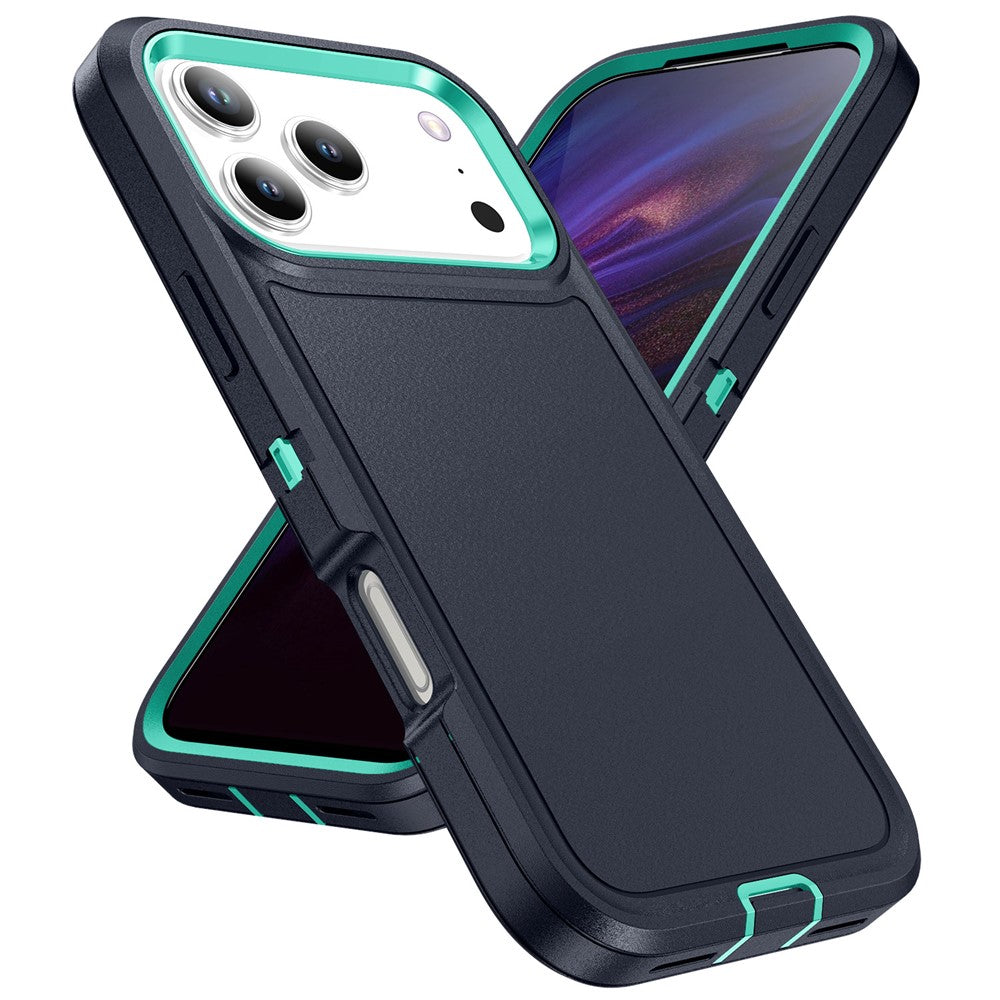 For iPhone 17 Pro Max Case PC + Silicone + EVA 3 in 1 Shockproof Phone Cover - Dark Blue + Light Cyan